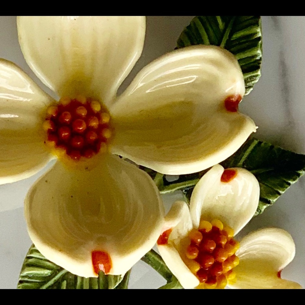 Double Dogwood Stem Enamel Brooch/Clip Ear 50’s